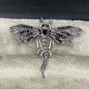 Dragonfly Brooch Cara NY  Silver Tone Rhinestone Signed